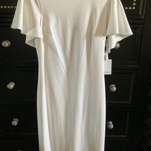 Calvin Klein Ivory Midi Dress with Flutter Sleeves